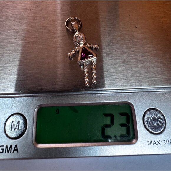 Vintage Sterling Silver 925 Girl Pendant Ruby Red Triangle Gem Estate Jewelry - Picture 8 of 9